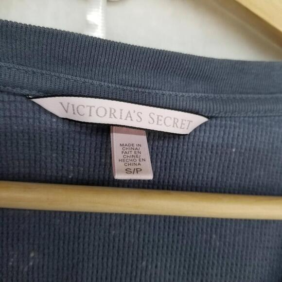 Victorias Secret Thermal Henley PJ Set Small Gray Pink White Waffle Knit Pajamas - Picture 10 of 13